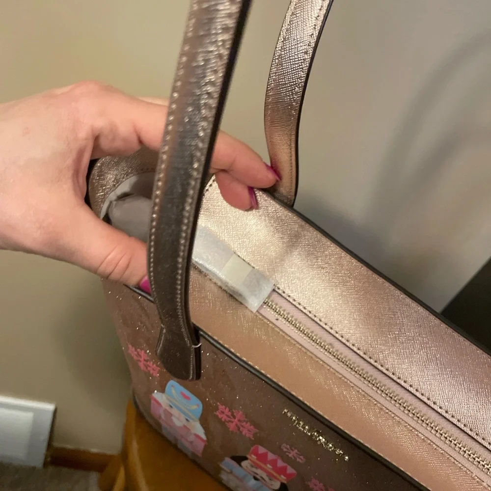 Kate Spade Nutcracker Glitter Tinsel Tote in Rose Gold +Matching Wallet Bundle! - Picture 5 of 10